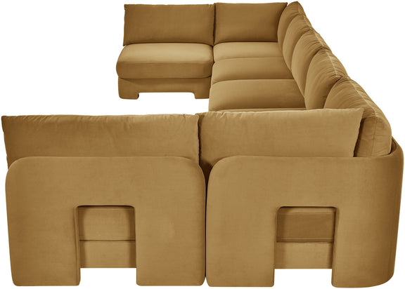 Tan velvet armless U-shaped sectional sofa, 7-piece set