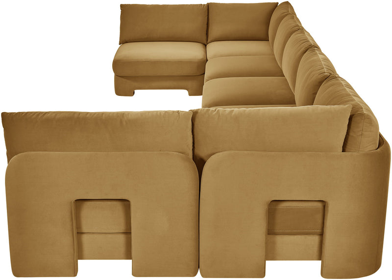 Tan velvet armless U-shaped sectional sofa, 7-piece set