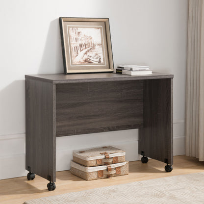 Dark gray mobile printer stand desk with open shelf and rolling casters
