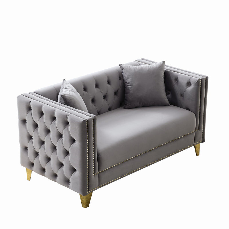 2 Seater Deep Seat Sofa With Button Nailhead, Square Arm