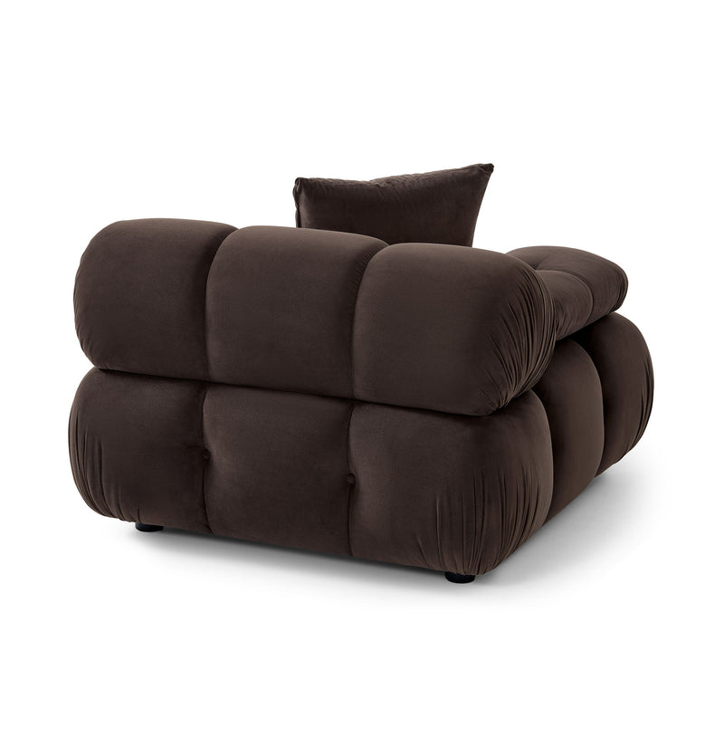Dark brown modular corner chair side view with deep seat and plush armrests.