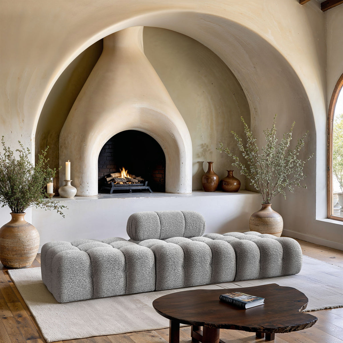 Ames - 3 Piece Boucle Upholstered Modular Sofa With 2 Backless Seats