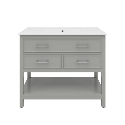 Bathroom Vanity With Ceramic Sink, Tip Out Tray & 2 Full Extension Drawers