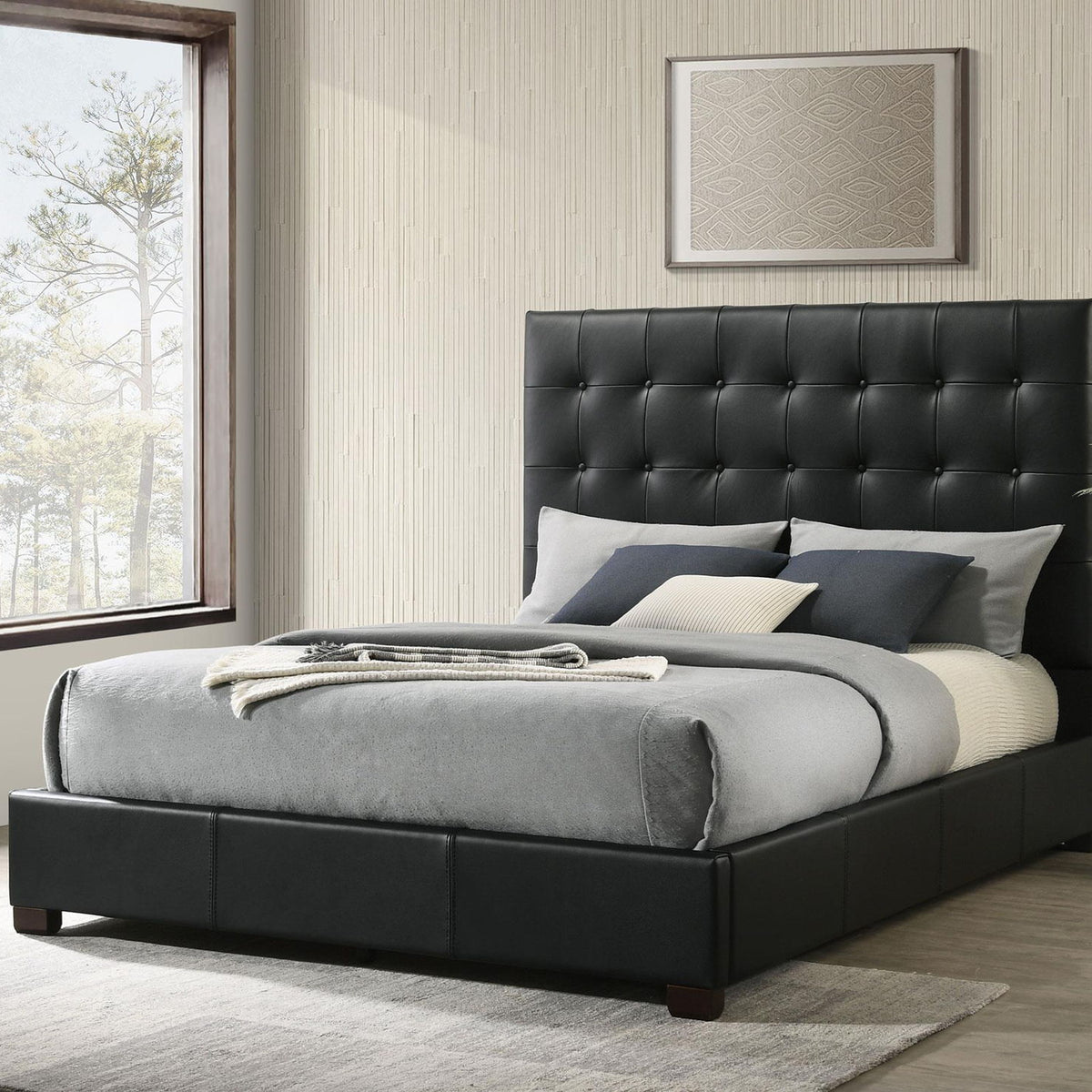 Medley Genuine Leather Queen Panel Platform Bed Black