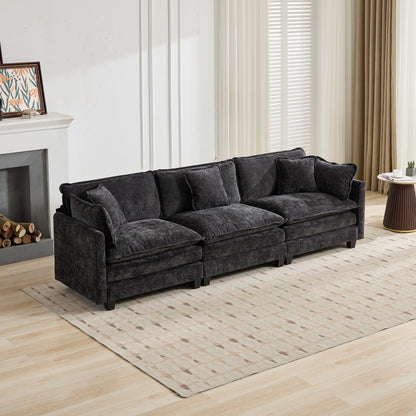 Cloud Sofa 3 Seats (Ottoman is not included), Modern Sectional Couch, for Living Room Bedroom and Apartment, Comfy Double Layer Upholstered Seat Cushion, Breathable Chenille Fabric, Black,SW5013BK