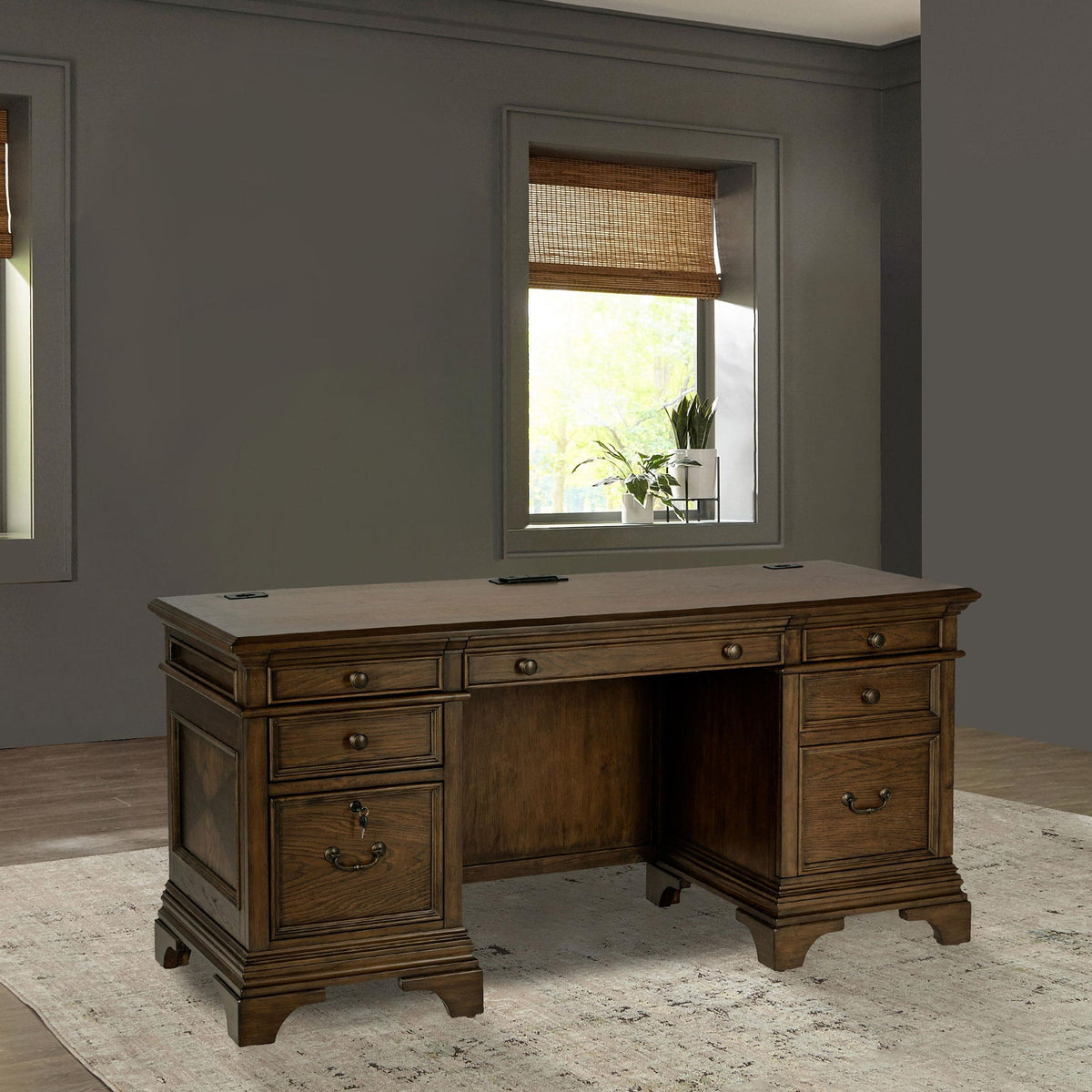 Hartshill 66-inch 5-drawer Credenza Office Desk Burnish Oak