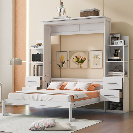 Murphy Wall Bed With Shelves, Drawers And LED Lights