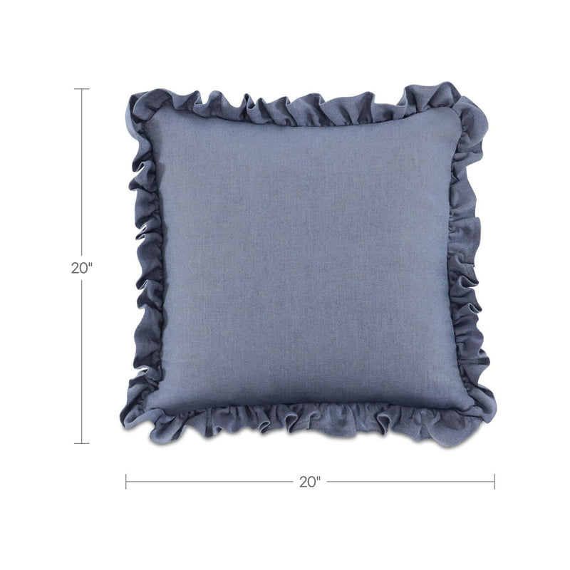 20-inch square blue cushion with ruffle-edged border