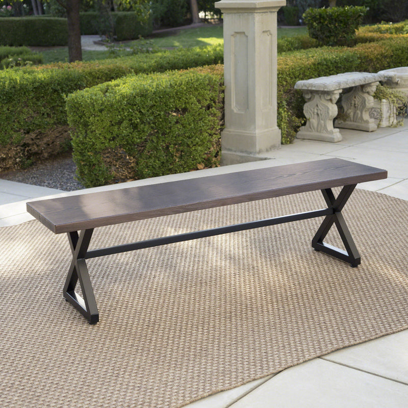 Modern Aluminum Outdoor Dining Bench With X Base