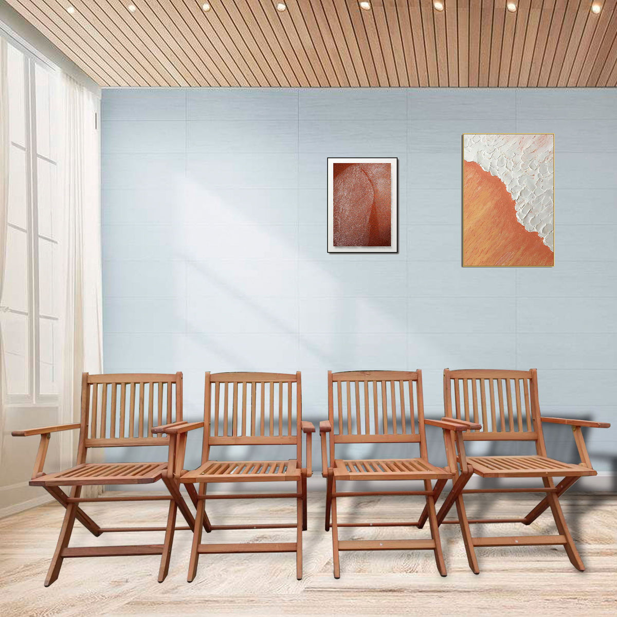 Foldable Patio Dining Set With 4 Folding Chairs For Indoor And Outdoor Use - Teak