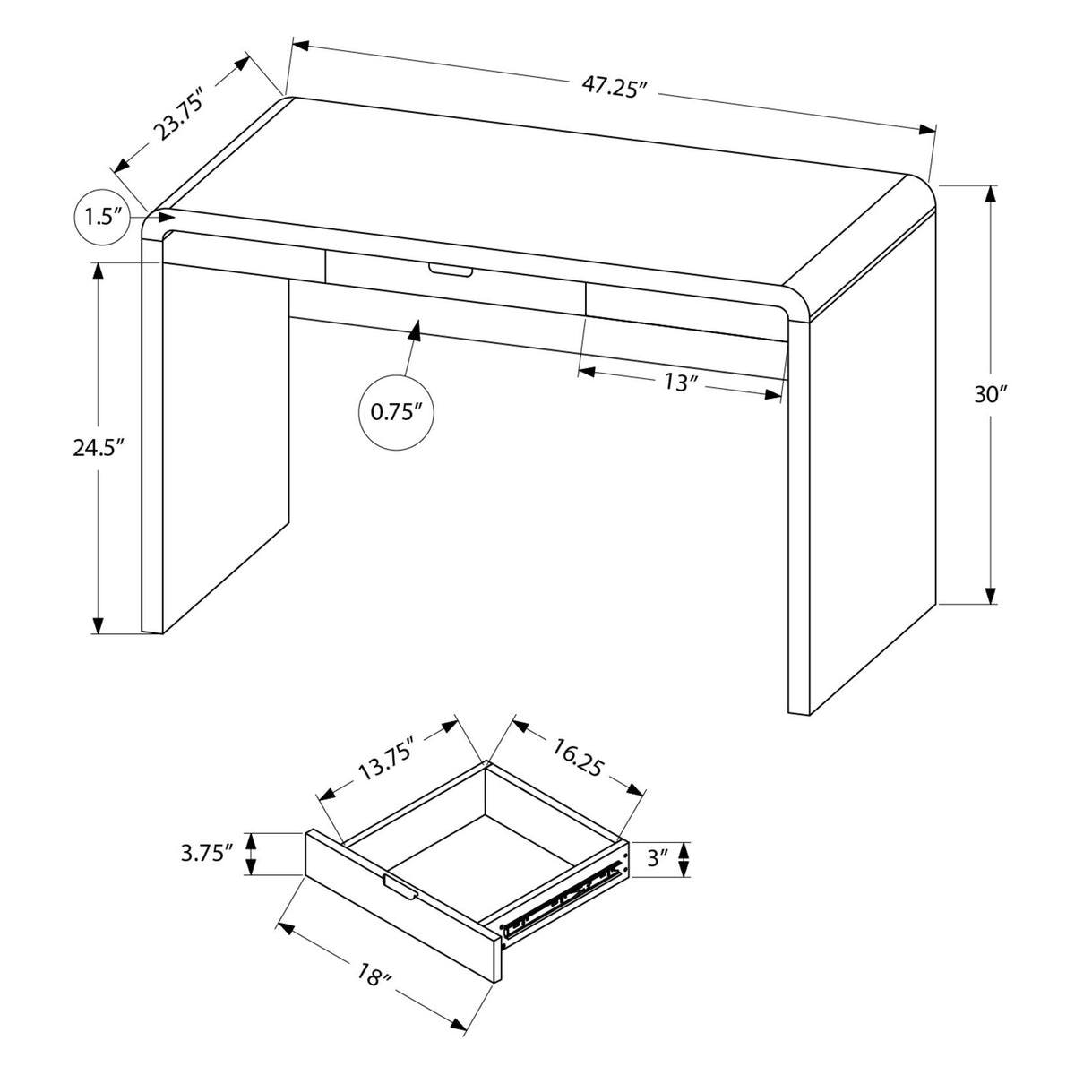 Computer Desk For Home Office, Storage Drawers, Contemporary & Modern - White