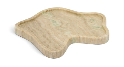 Beige marble tray with leaf-like shape and rounded edges.