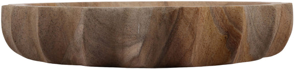 Sandstone bowl with smooth rim and natural wood-like texture, shallow round