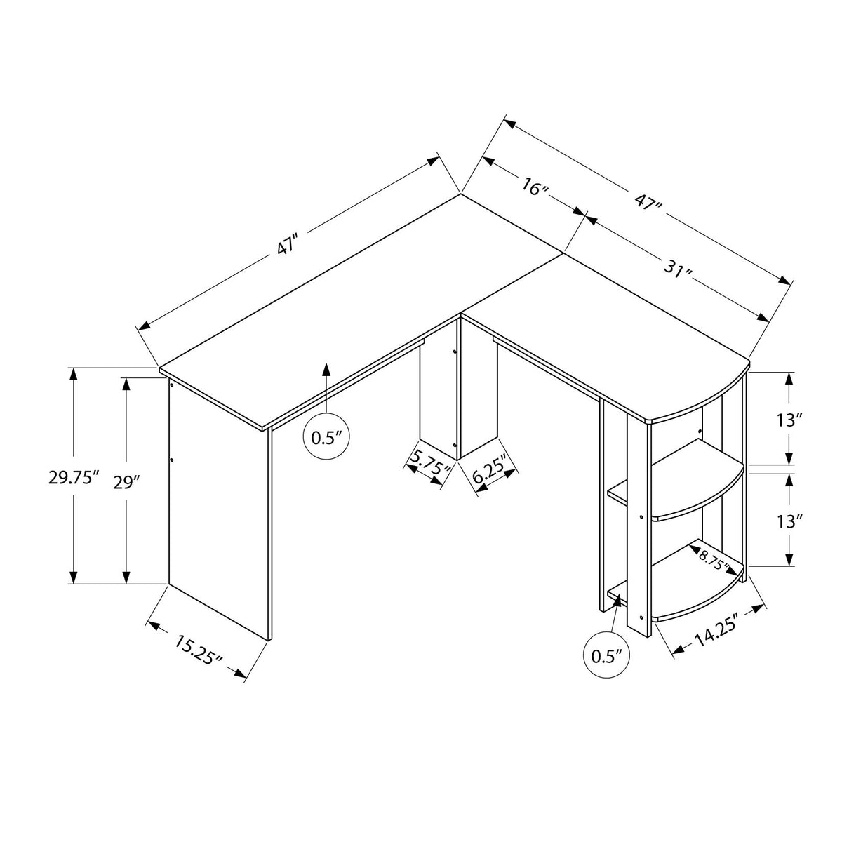Computer Desk, Home Office, Corner, Storage Shelves, L Shape, Laptop, Contemporary & Modern
