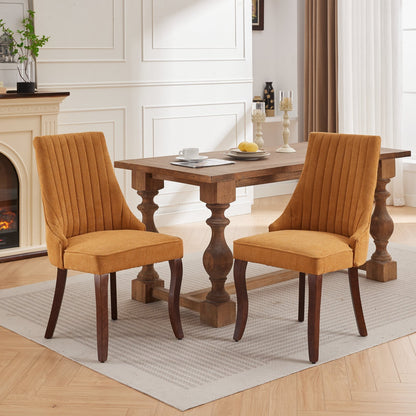 Rayon Cloth Flocking Linen Dining Chairs Channel Kitchen Dinner Chair Comfy Fabric Upholstered Accent Chair for Dining Room with Curved Solid Wood Legs,Set of 2 (Gold), SW1847GL