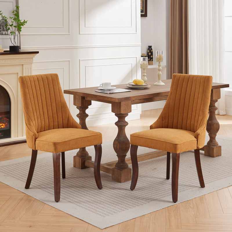 Rayon Cloth Flocking Linen Dining Chairs Channel Kitchen Dinner Chair Comfy Fabric Upholstered Accent Chair for Dining Room with Curved Solid Wood Legs,Set of 2 (Gold), SW1847GL