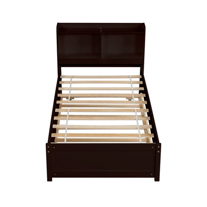 Contemporary Minimalistic Twin Bed with Trundle, Bookcase, Espresso, Pine & Plywood, Scandinavian