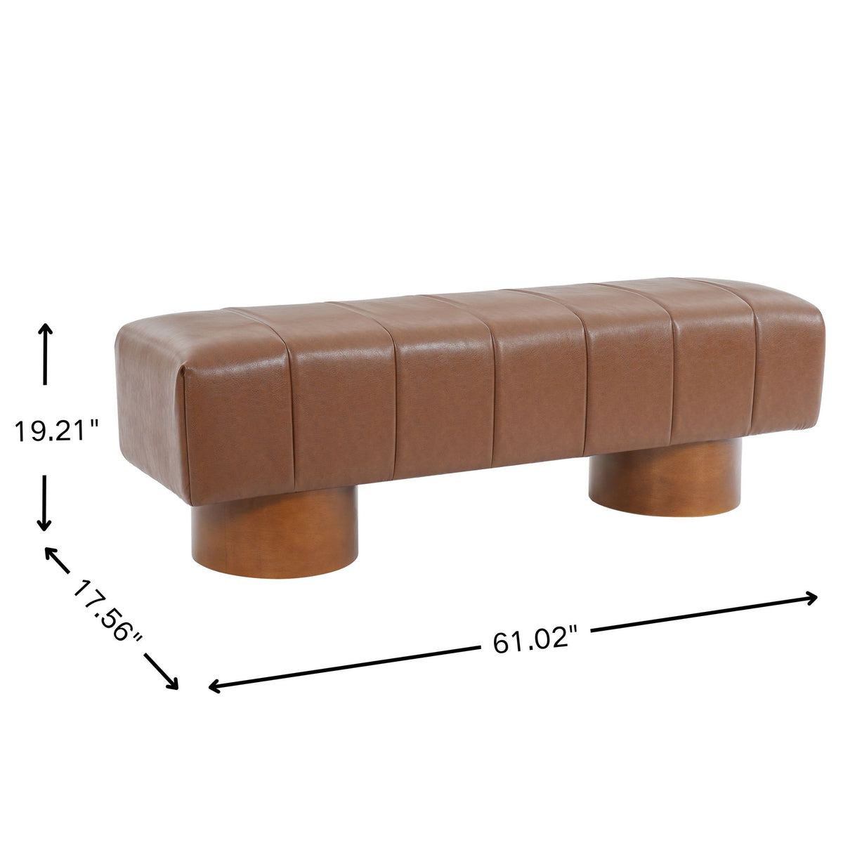 Brown upholstered dining bench dimensions: 61.02 in long, 19.21 in high