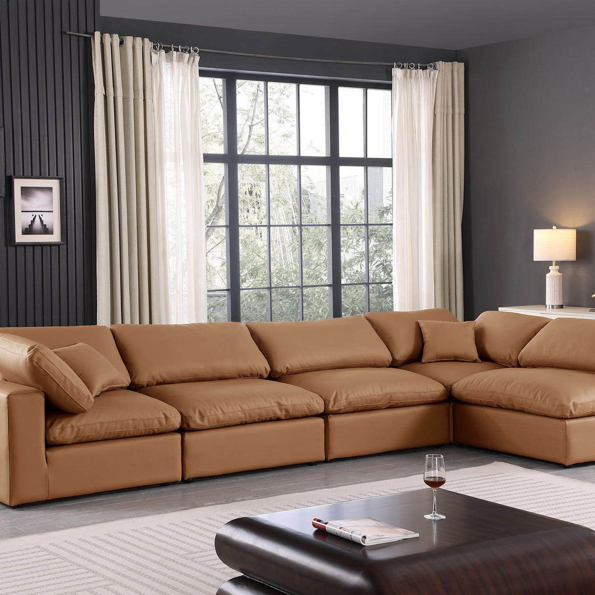 Comfy - 5 Piece Faux Leather Modular Sectional