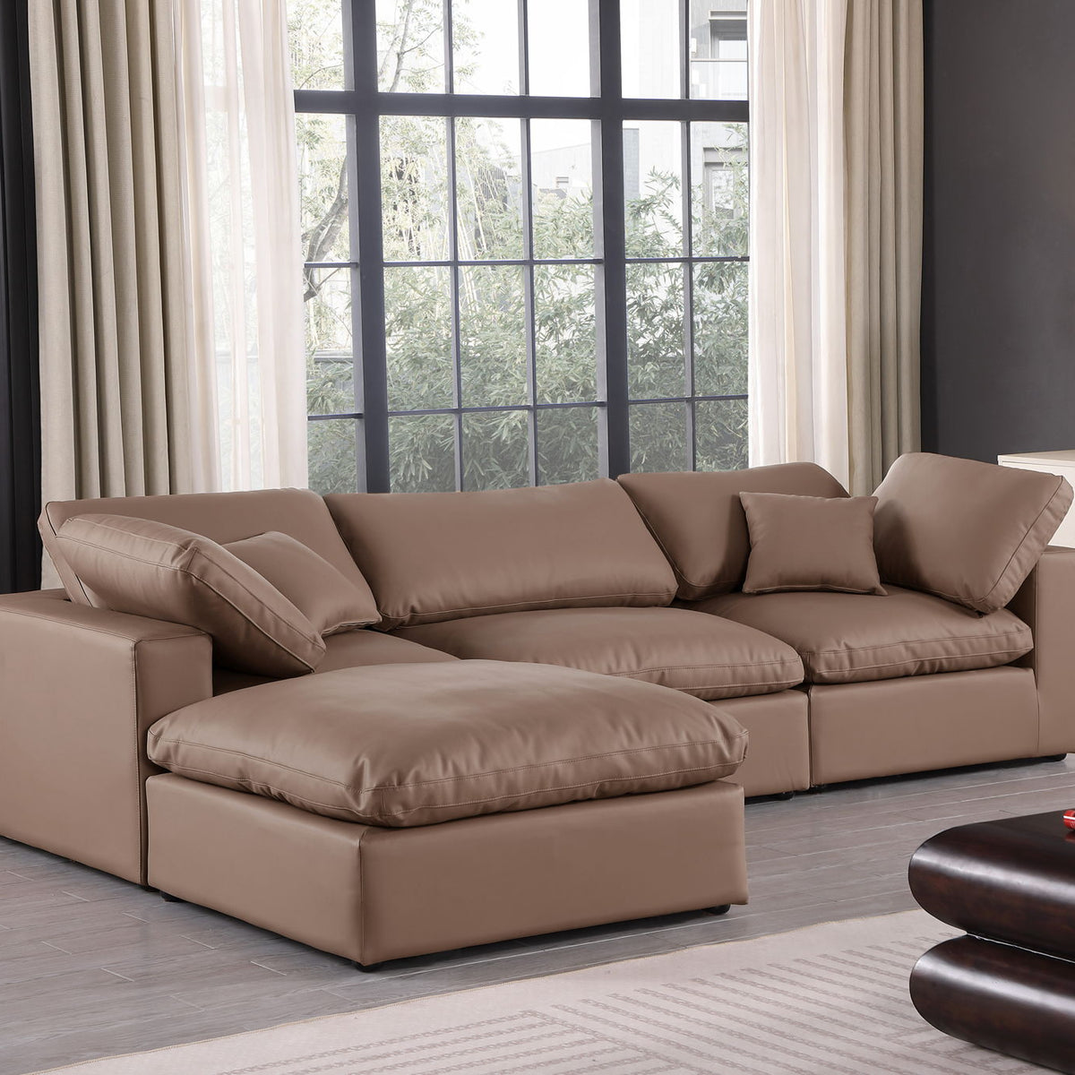 Comfy - 4 Piece Faux Leather Modular Sectional With Chaise