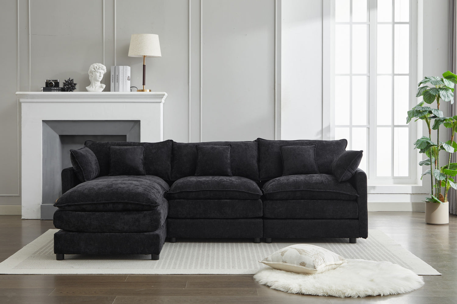 Modular Sectional Sofa, 3-Seater Sofa with Ottoman, Modern L-Shaped Sofa for Living Room Bedroom Apartment