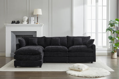 Modular Sectional Sofa, 3-Seater Sofa with Ottoman, Modern L-Shaped Sofa for Living Room Bedroom Apartment