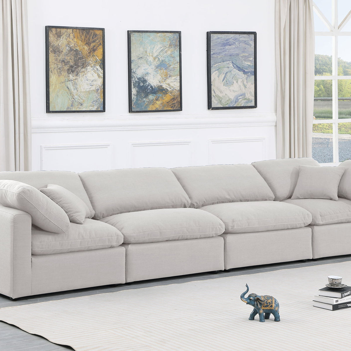 Indulge - Linen 4 Piece Modular Sofa - White