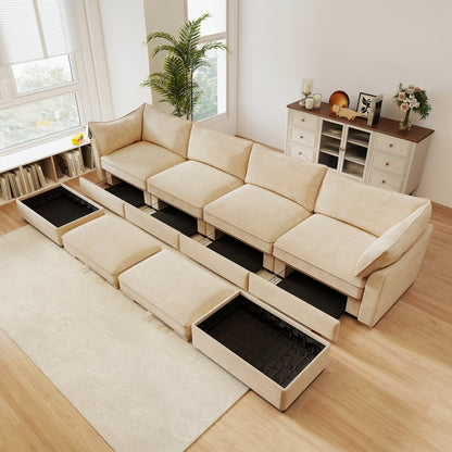 4-Seater Modular U-Shaped Chenille Sectional Sofa - Wheat Chenille