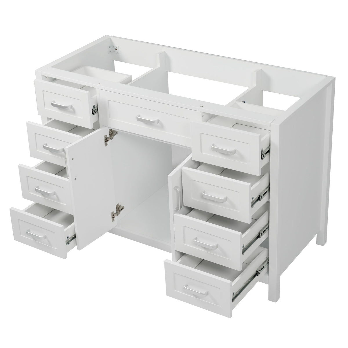 Bathroom Vanity Cabinet Only With 2 Soft Close Doors And 8 Drawers - White