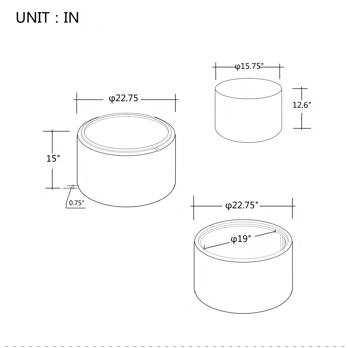 Nesting Ottomans, Round Coffee Table & Bench With Tray (Set of 2)