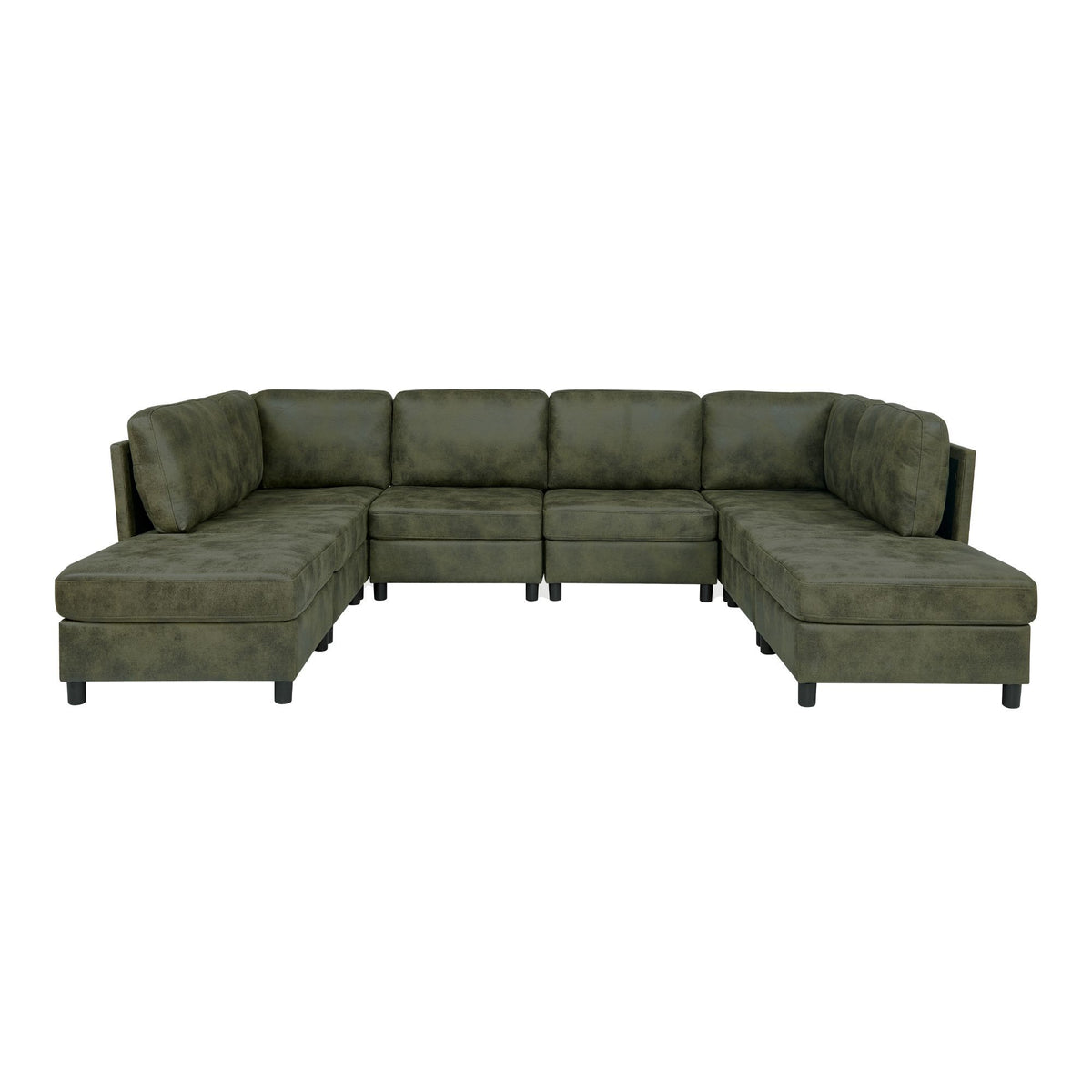 Dark green U-shape sectional sofa with removable cushions and ottoman corner blocks