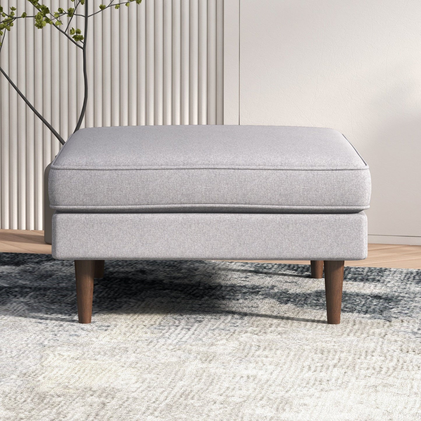 Amber - Square Upholstered Ottoman Linen