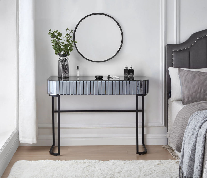 Mirrored Makeup Vanity Table With Stainless Steel Base And 2 Drawers