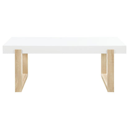 Pala - Rectangular Coffee Table - White High Gloss And Natural