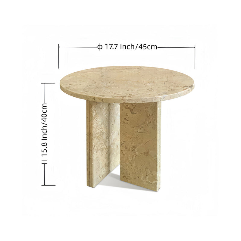 Round beige stone coffee table, 17.7 in diameter, 15.8 in high