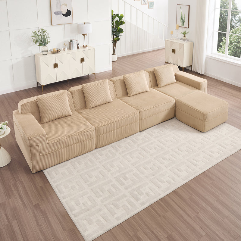 4-Seater Modular L-Shaped Corduroy Sectional Sofa - Camel Corduroy