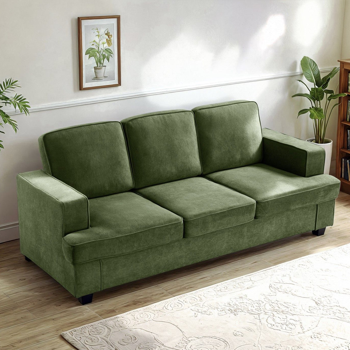 Modern Sofa, Comfortable 3 Seater Couch With Deep Seating, Loose Back Cushions, Wide Arms