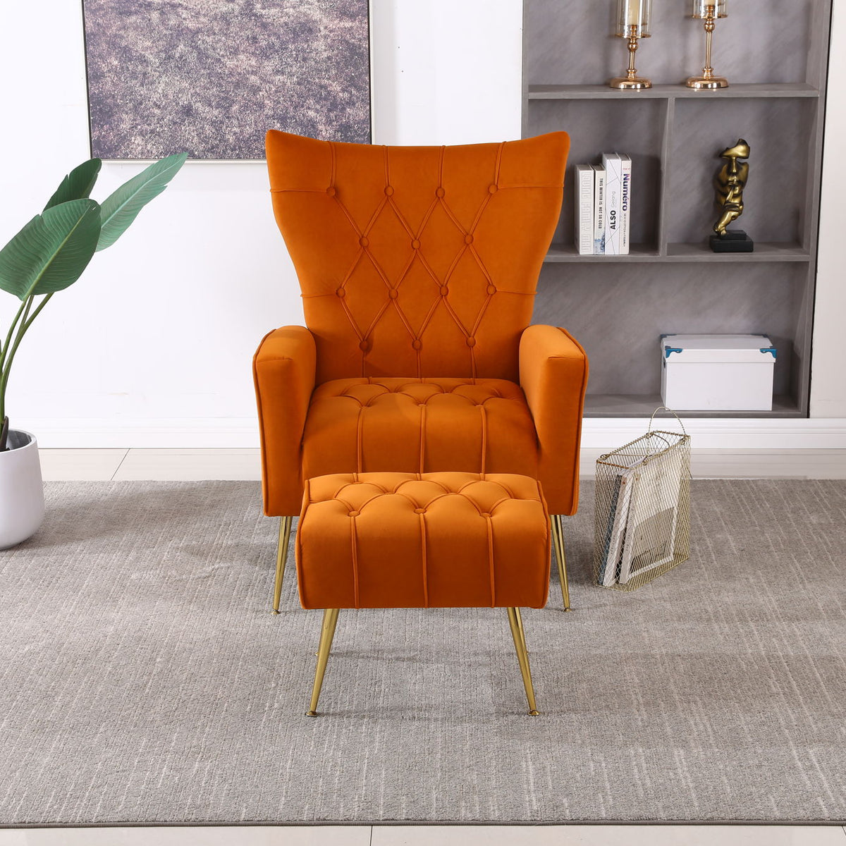 Modern Accent Chair With Ottoman, Comfy Armchair For Living Room