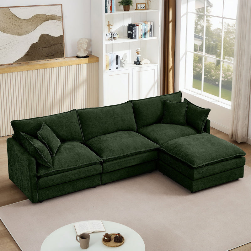 Modular L Shaped Sectional Sofa, 3 Seater Comfy Cloud Couch With Movable Ottoman