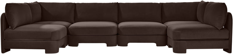Dark brown velvet armless U-shaped sectional sofa with tufted back cushions