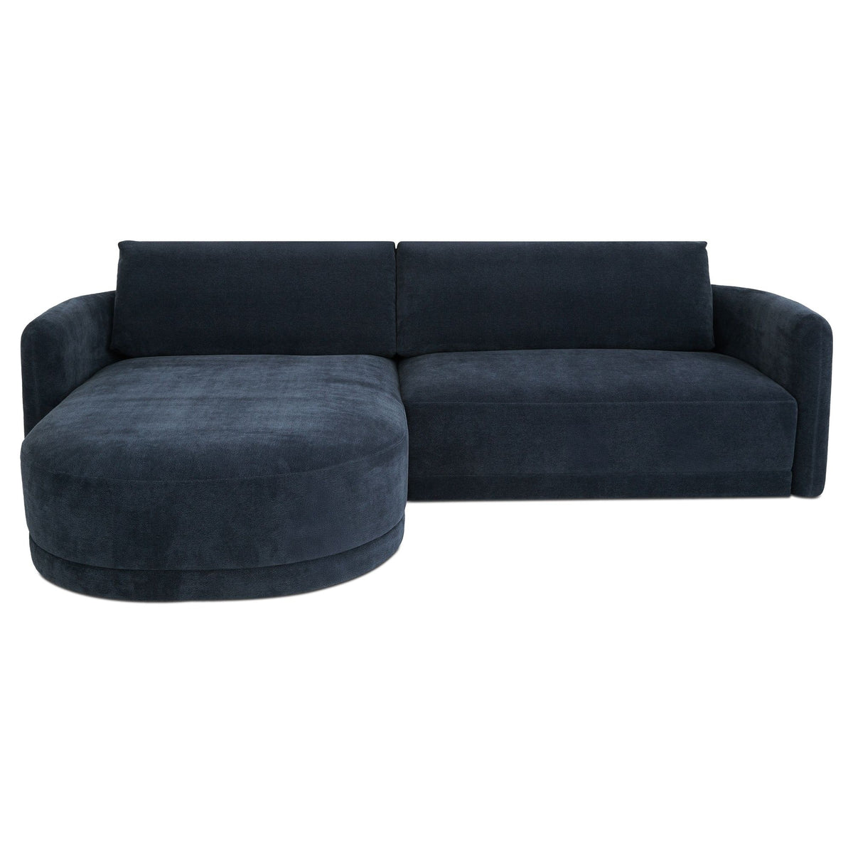 Dark blue left sectional sofa with chaise cushion and back pillows