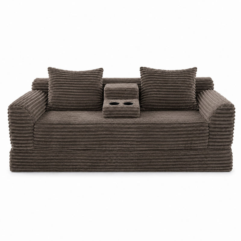 Soft Striped Convertible Sofa Bed, Dual Use Lounge Couch With Cup Holders And Pillows