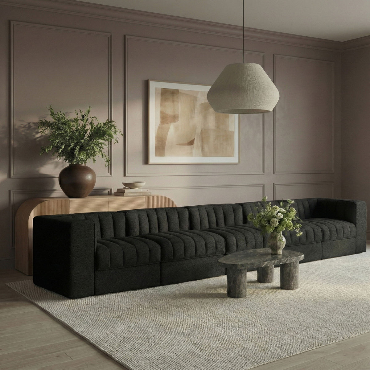 Rummi - Velvet Performance Fabric Upholstered 5 Piece Modular Sofa