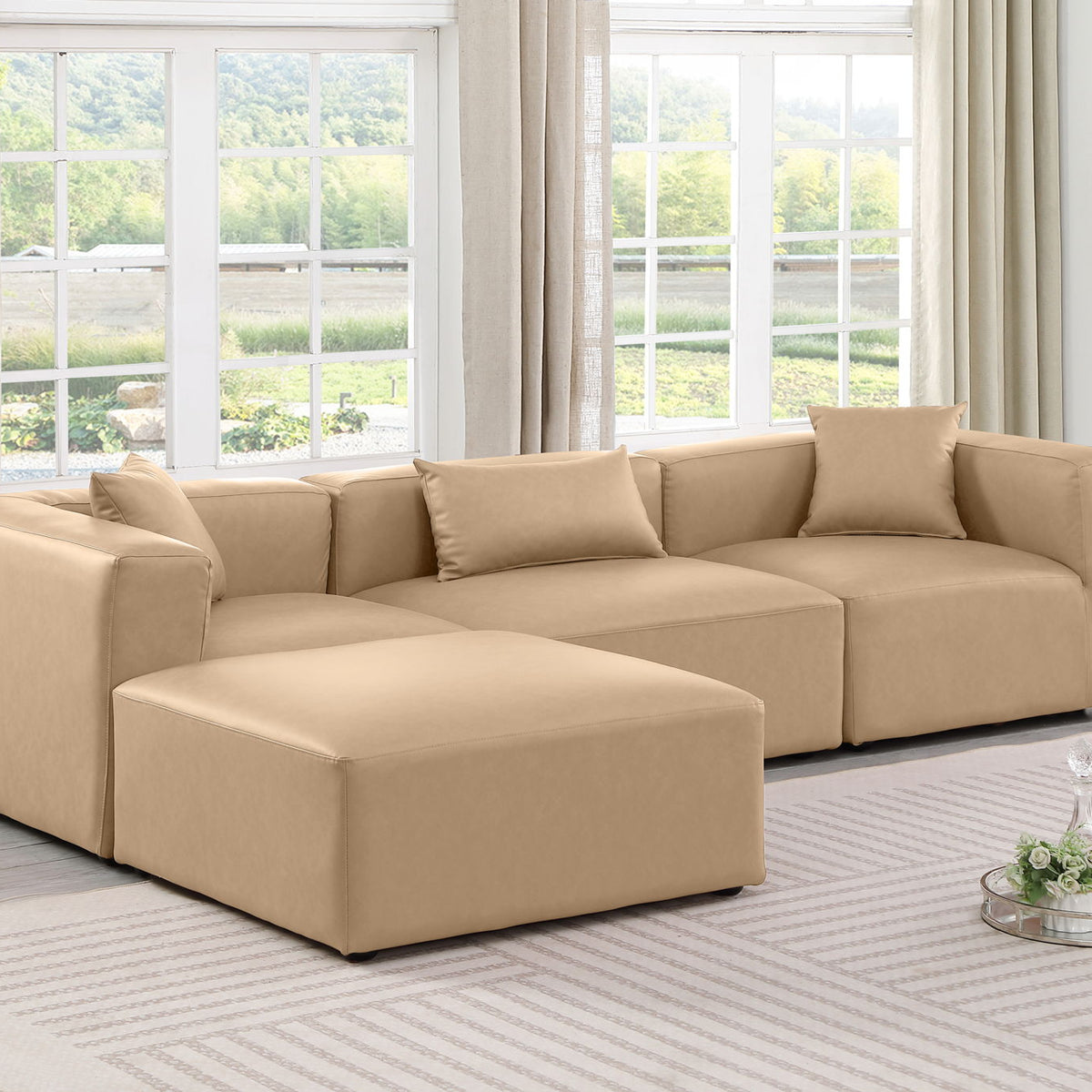 Cube - 4 Piece Modular Sectional With Chaise - Tan