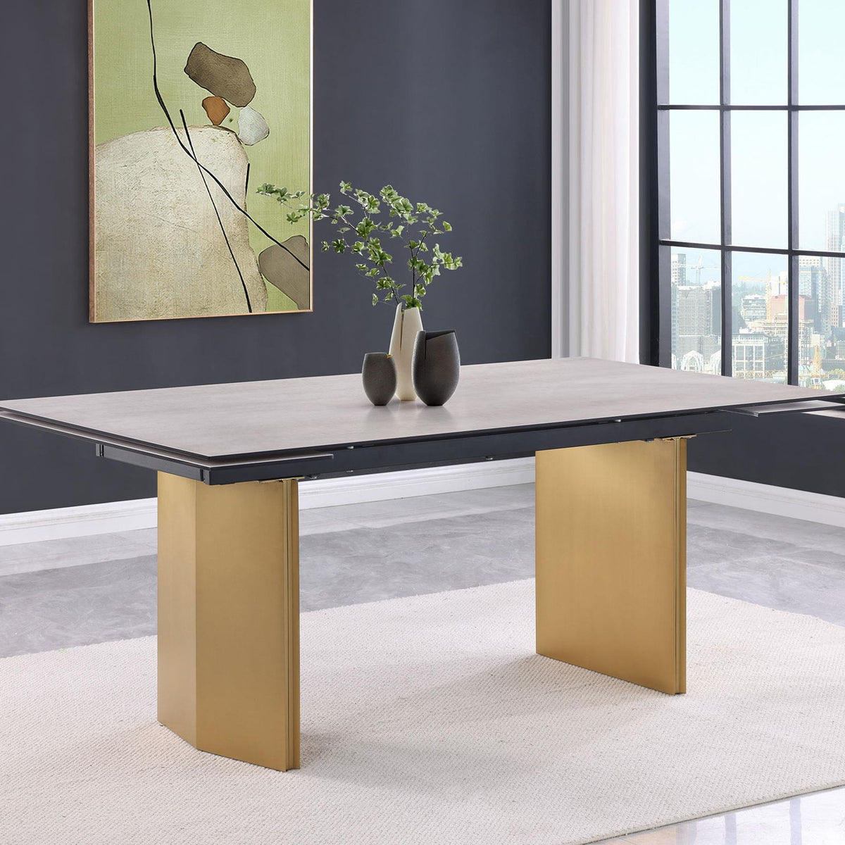 Vesa 97-inch Glass Top Extension Dining Table Beige