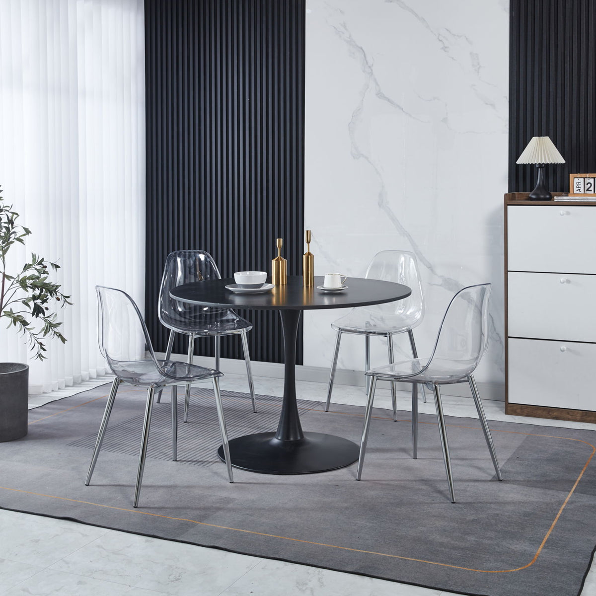 Transparent Plastic Seat Dining Chair (Set of 4)