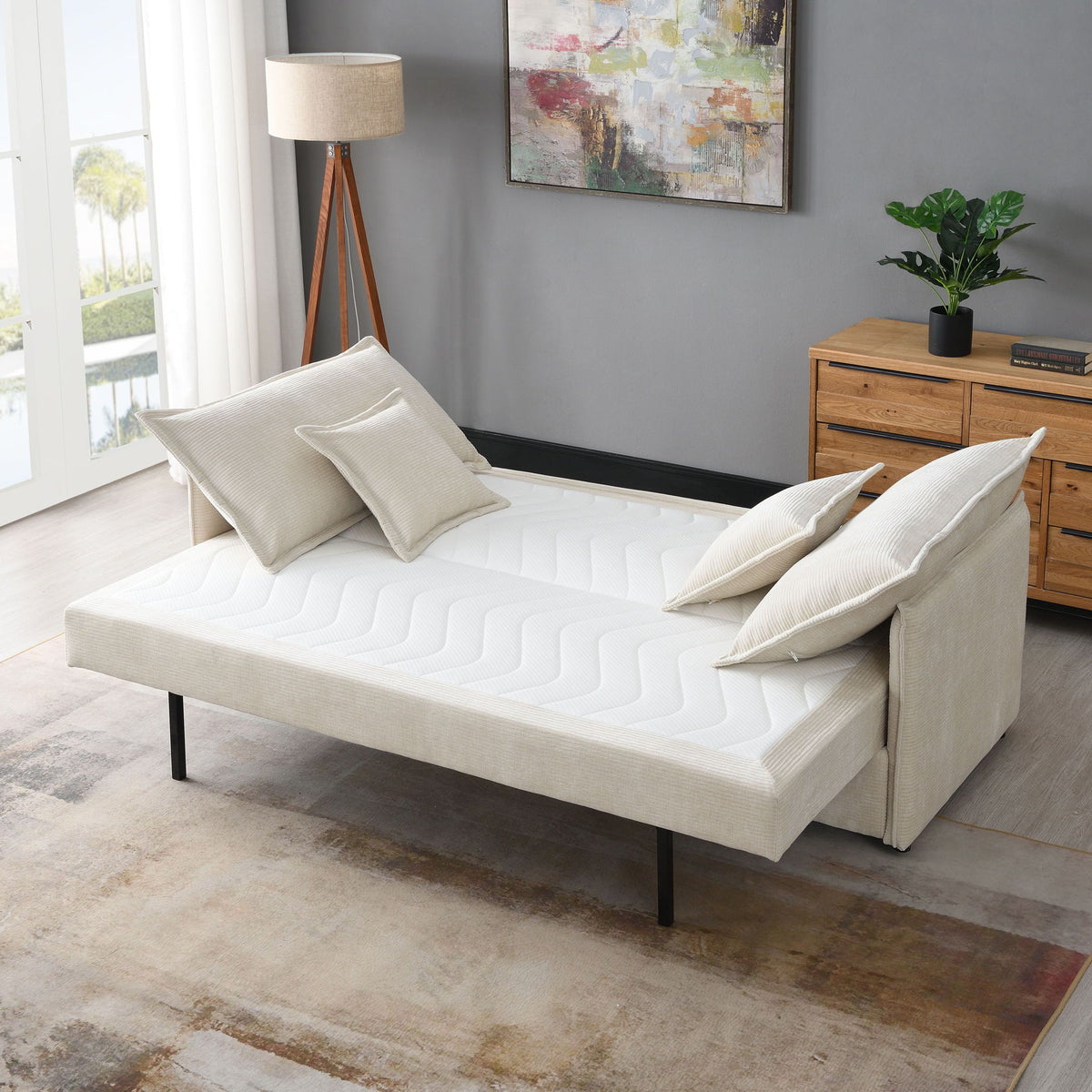 Elisea - Sleeper Sectional Sofa With 2 Toss Pillows - Beige