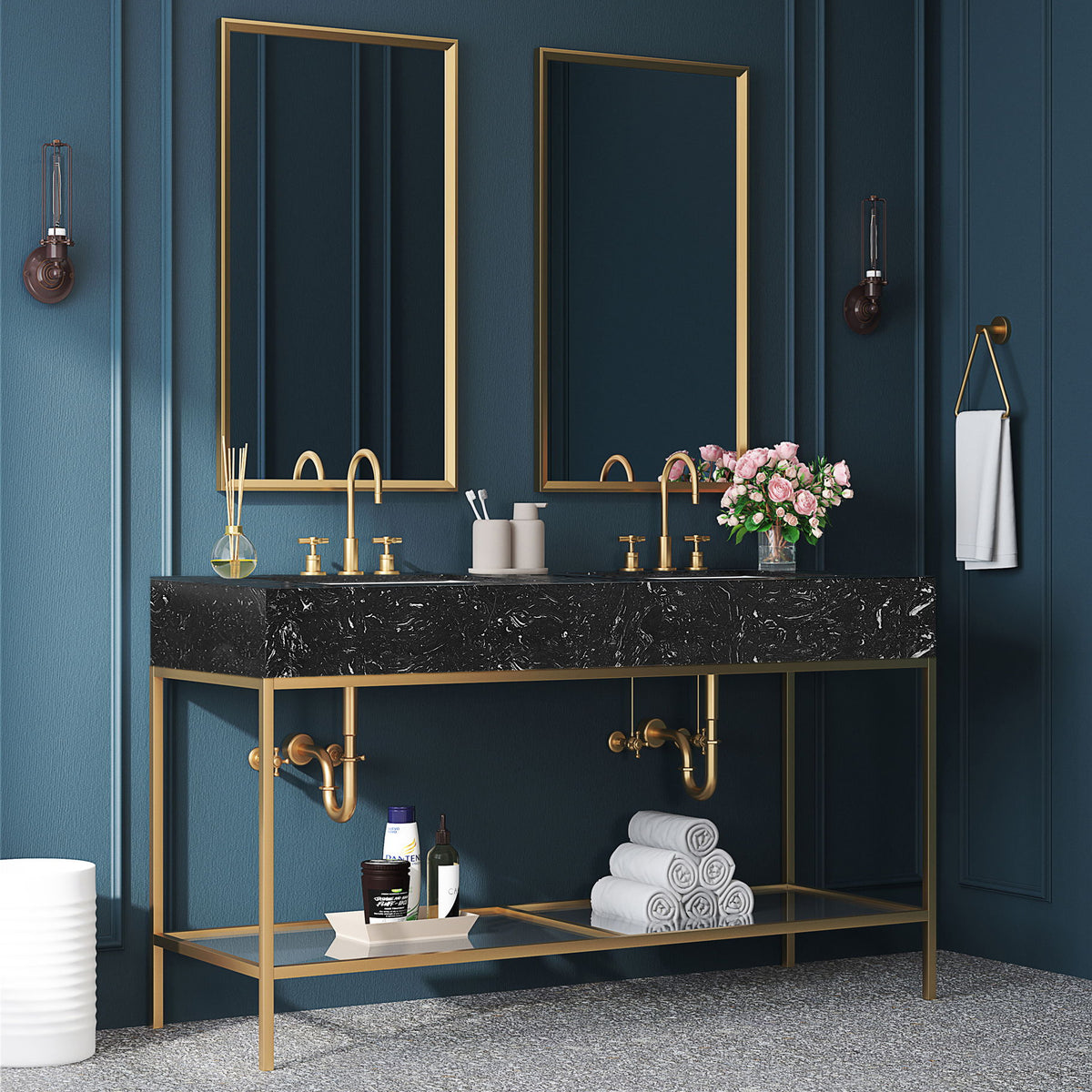 Marmo - Engineered Marble Bathroom Vanity With Gold Base