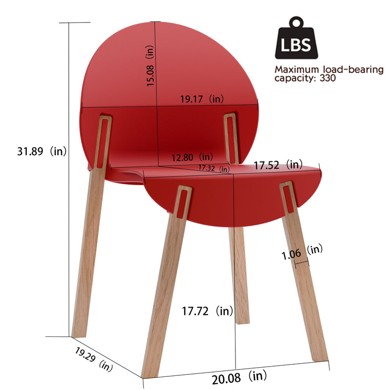 Red chair with long table: measurement diagram, 330 lb maximum load capacity