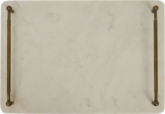 White marble tray base with corner metal posts